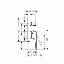Baterie cada-dus incastrata Hansgrohe, Metropol, crom